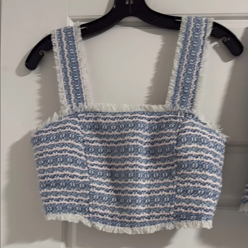 House of Harlow 1960 Blue and White Tweed Crop Top & Skort Set